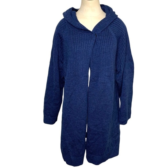 NWT Raffi Blue Hooded Cardigan Sweater Extra Fine Merino Wool Relax Minimalist S - Picture 1 of 14